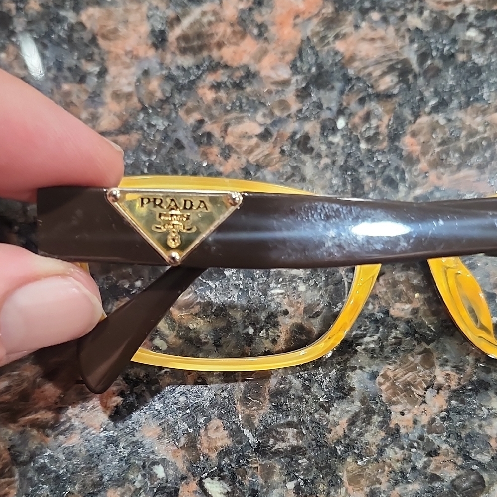 Prada Brown Frame Glasses with Yellow Accents